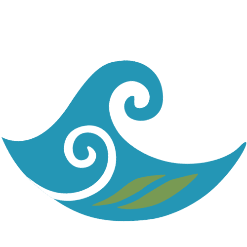 Blue Wave with white koru and leaves